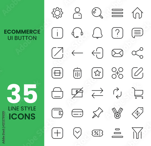 ecommerce button UI icon set with outline style