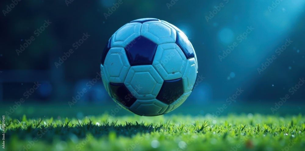 Naklejka premium Blue football floating in air with soccer ball shadows , , floating