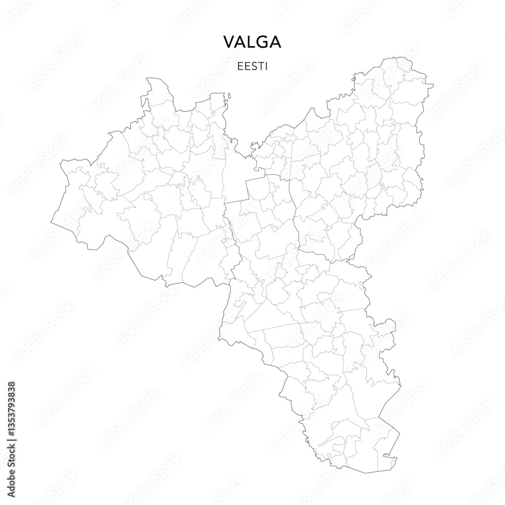 Obraz premium Geopolitical Vector Map of Valga County (Estonia) with Municipalities (Omavalitsused), and Settlements (Asulad) Administrative Subdivisions as of 2025 - Estonia