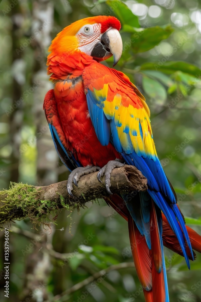 Obraz premium bright macaw parrot in the jungle close up,vertikales Foto