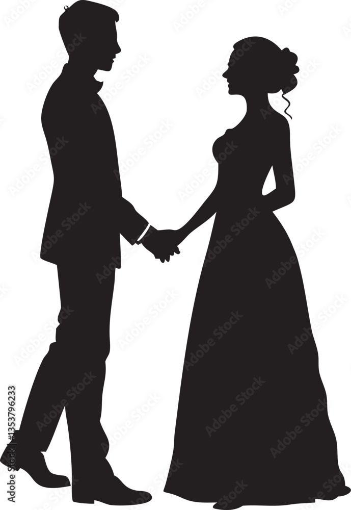 Silhouette of a bride and groom on their wedding day Silhouette of a bride and groom on their wedding day
