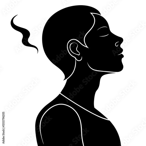 Silhouette of a Person Exhaling Deeply Vector Art Illustration