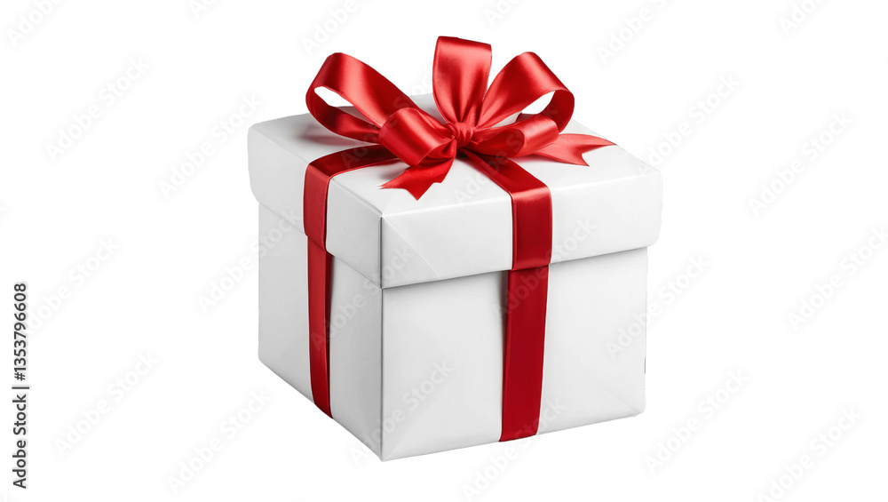 Elegant White Gift Box with Red Ribbon and Bow for Celebrations Elegant White Gift Box with Red Ribbon and Bow for Celebrations