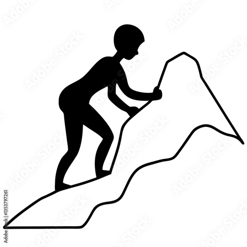 Silhouette of a Climber Scaling a Rocky Mountain Peak