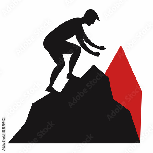 Silhouette of a Climber Scaling a Rocky Mountain Peak