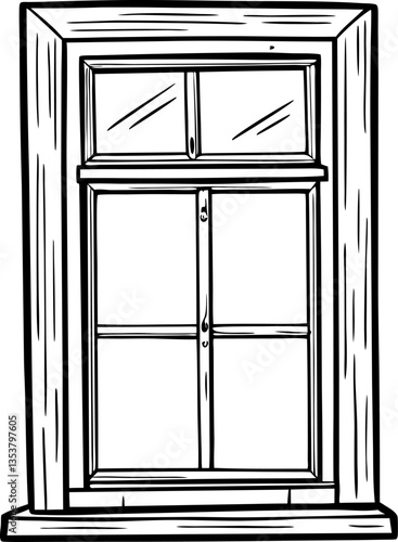 Sketch of a wooden framed window with crossbars, simple line art illustration