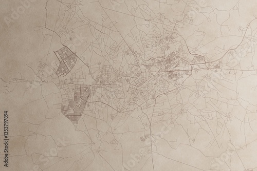 Obraz na płótnie Map of Peshawar (Pakistan) on an old vintage sheet of paper. Retro style grunge paper with light coming from right. 3d render w salonie