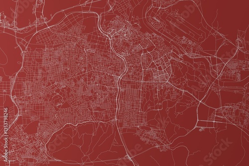 Obraz na płótnie Map of the streets of Daegu (South Korea) made with white lines on red background. Top view. 3d render, illustration w salonie