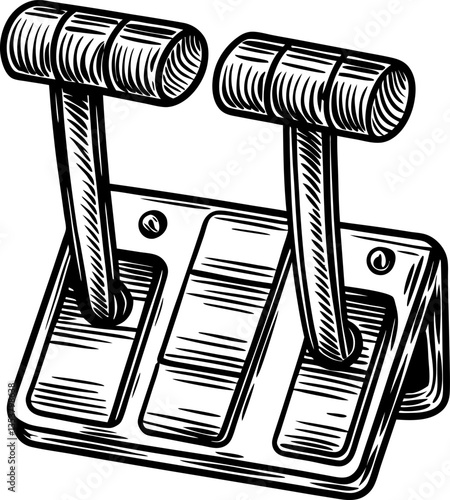 Vintage engraved throttle levers illustration on white background