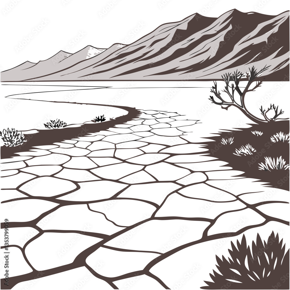 Fototapeta premium Vector Illustration of Death Valley, USA. Environmental documentaries, adventure travel, USA national parks, extreme nature content.