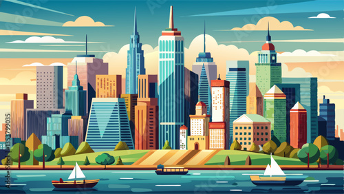 Photography Panorama of Lower Manhattan, view from the South.