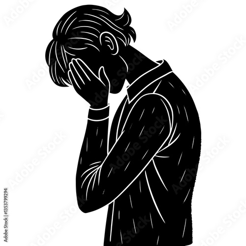 Silhouette of a Person Looking Away - Mysterious Face Turned Away Vector Art