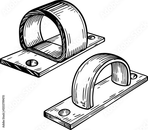 Detailed hand drawn pipe clamps illustration industrial hardware