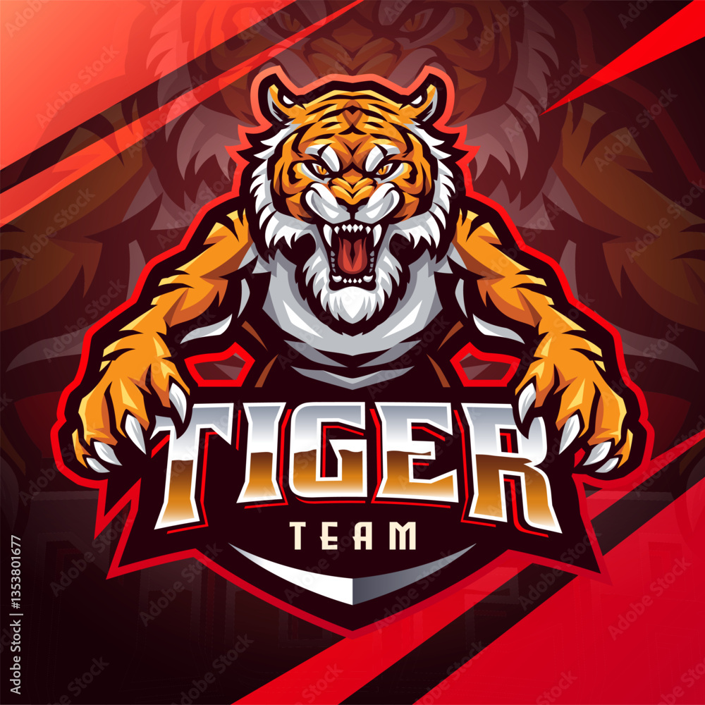 Obraz premium tiger mascot logo vector file free download, eagles. Knights on horseback, warriors with swords, Spartans, wild animals. Vector illustration