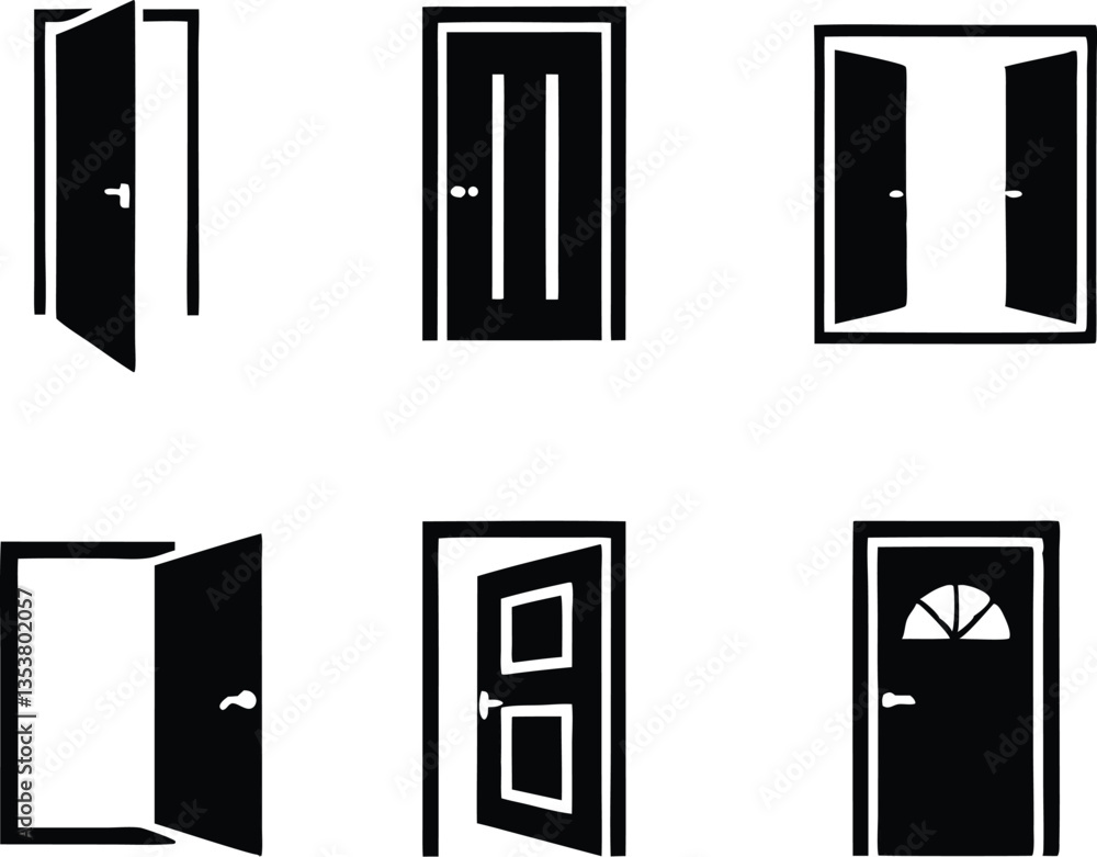 Different opened doors icons set. Vector illustration Different opened doors icons set. Vector illustration