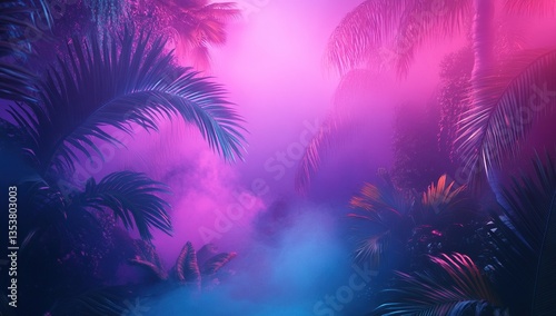 Wallpaper Mural Pink and Blue Neon Lit Tropical Palm Trees at Night Torontodigital.ca