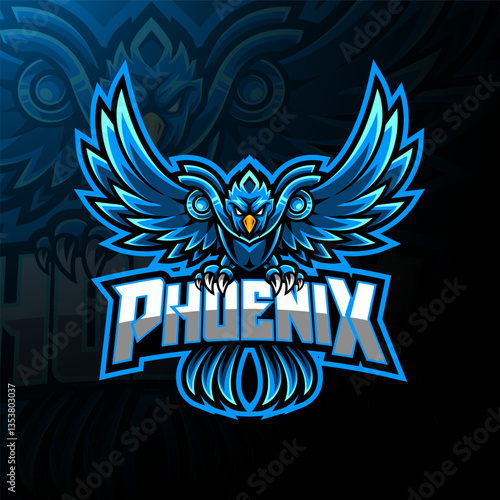 blue phoenix mascot logo vector file free download, eagles. Knights on horseback, warriors with swords, Spartans, wild animals. Vector illustration