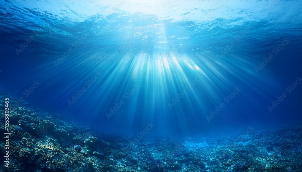 hyper realistic underwater scene with light rays tranquil ocean atmosphere and deep blue depth hyper realistic underwater scene with light rays tranquil ocean atmosphere and deep blue depth
