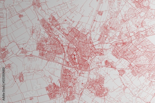 Obraz na płótnie Map of the streets of Utrecht (Netherlands) made with red lines on white paper. 3d render, illustration w salonie