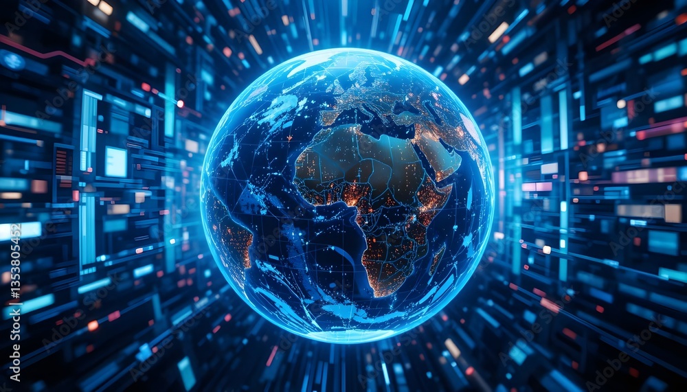Obraz premium Global Network Earth with Digital Data Flow