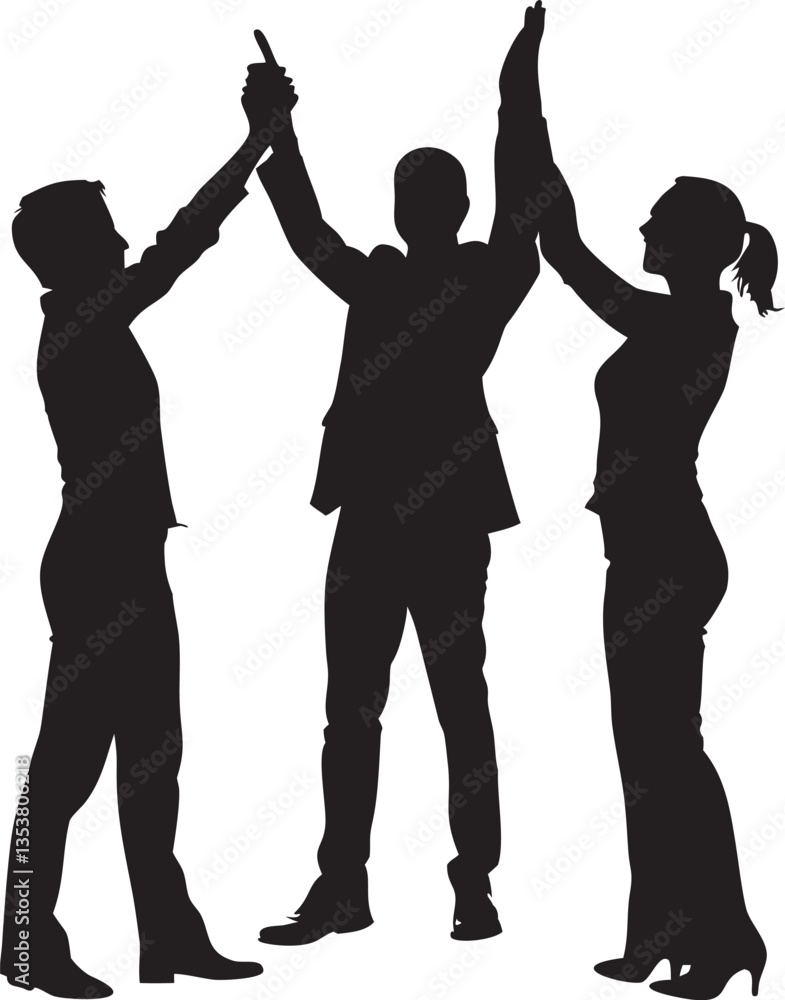 Silhouette of a collaborative team: Capturing the essence of collaboration and accomplishment through a high-contrast silhouette of a team celebrating their success. Silhouette of a collaborative team: Capturing the essence of collaboration and accomplishment through a high-contrast silhouette of a team celebrating their success.