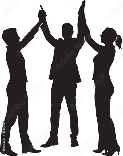 Silhouette of a collaborative team: Capturing the essence of collaboration and accomplishment through a high-contrast silhouette of a team celebrating their success.