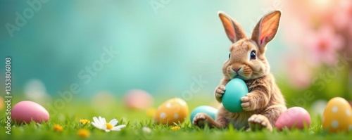 Bunny's big ears holding colorful Easter eggs, colorful, bunny ears