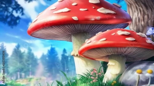 Mushroom Forest Fantasy Art.  AI Generative Video.