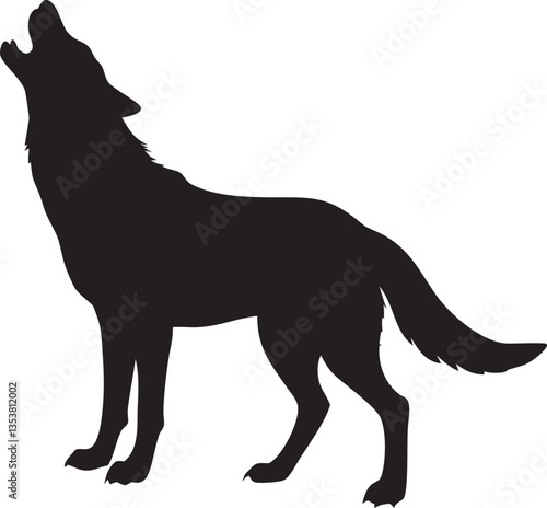 Silhouette of the Wolf: The silhouette of a howling wolf is captured in an artful composition, its form bold against the plain background, evoking the primal nature of the wilderness. 