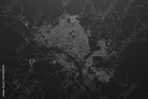 Obraz na płótnie Street map of Niamey (Niger) on black paper with light coming from top w salonie