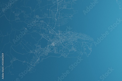 Obraz na płótnie Map of the streets of Dalian (China) made with white lines on blue paper. Rough background. 3d render, illustration w salonie