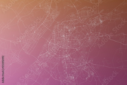 Obraz na płótnie Map of the streets of Nanjing (China) made with white lines on pinkish red gradient background. Top view. 3d render, illustration w salonie