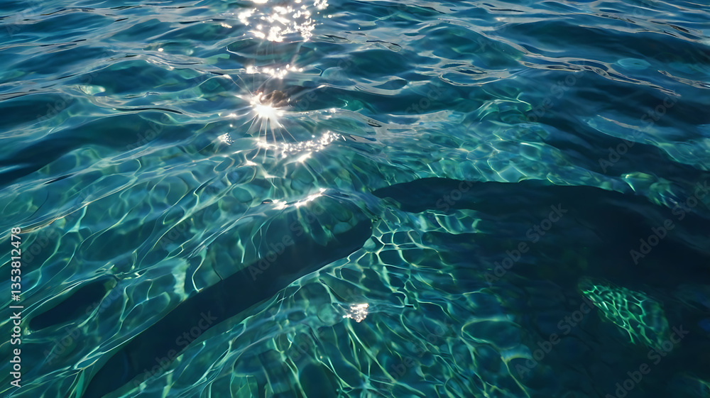 Fototapeta premium Tranquil Aerial Ocean Reflection: Clear Blue Sea Under Sunlit Tropical Scenery