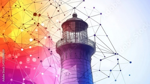 Lighthouse Guiding Network: Abstract Digital Art of Coastal Navigation and Connectivity