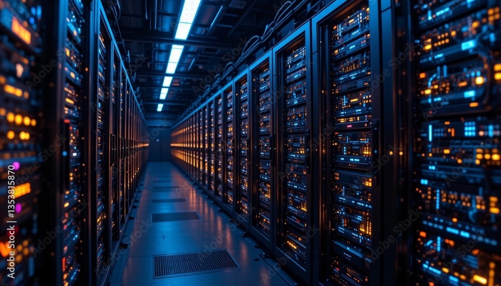 Futuristic Data Center with Glowing LED Server Racks – High-Tech Network Infrastructure. Futuristic Data Center with Glowing LED Server Racks – High-Tech Network Infrastructure.