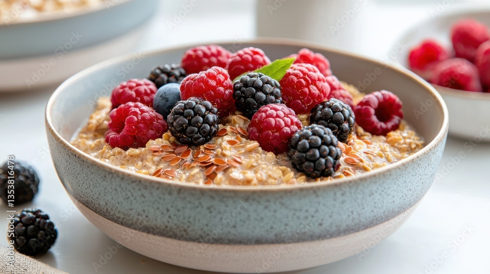 Bowl of Oats Topped with Fresh Berries and Nuts for Healthy Breakfast Bowl of Oats Topped with Fresh Berries and Nuts for Healthy Breakfast