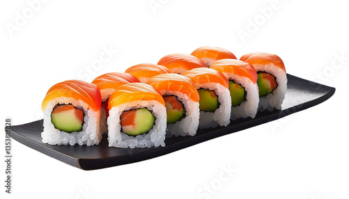 sushi, salmon, cucumber, delicious, roll, black, plate, fresh, fish, rice, social, fusion, healthy, cuisine, share, seafood, style, serve, flavor, pair, feast, bite, delight, dinner, custom