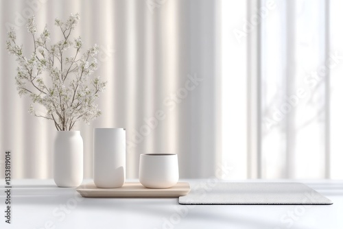 Wallpaper Mural Minimalist, serene, and bright interior scene with white vases and flowers Torontodigital.ca