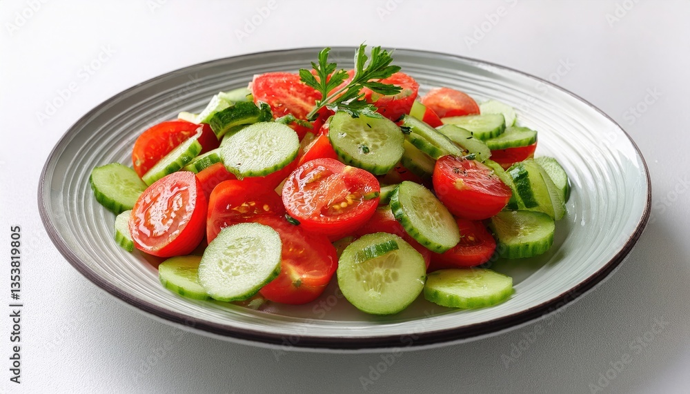 Tomato and cucumber fresh salad on a white background Tomato and cucumber fresh salad on a white background
