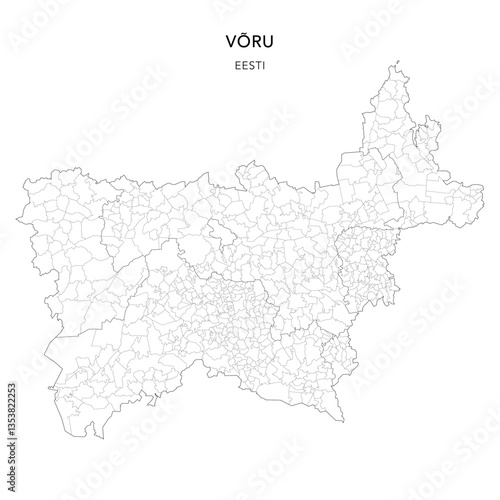 Geopolitical Vector Map of Võru County (Estonia) with Municipalities (Omavalitsused), and Settlements (Asulad) Administrative Subdivisions as of 2025 - Estonia