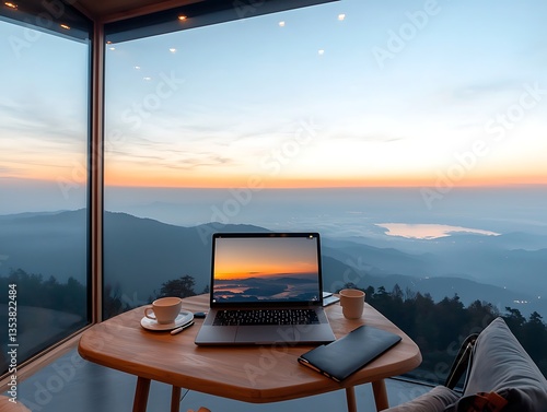 Sunrise Mountain Laptop Workspace.