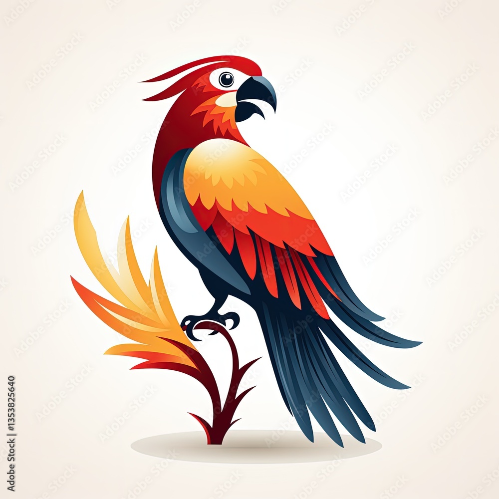 Obraz premium Stylized Tropical Bird Illustration in Flat Red Aesthetic