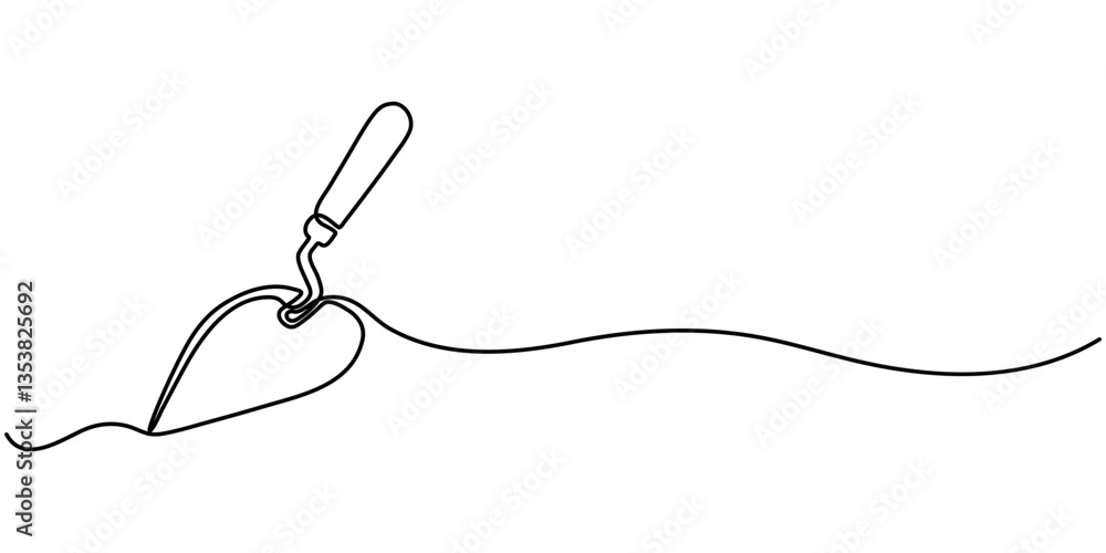 Fototapeta premium Continuous one line drawing of construction trowel tools, Continuous line drawing of trowel. Trowel linear icon. One line drawing background. Vector illustration. Trowel continuous line icon. 