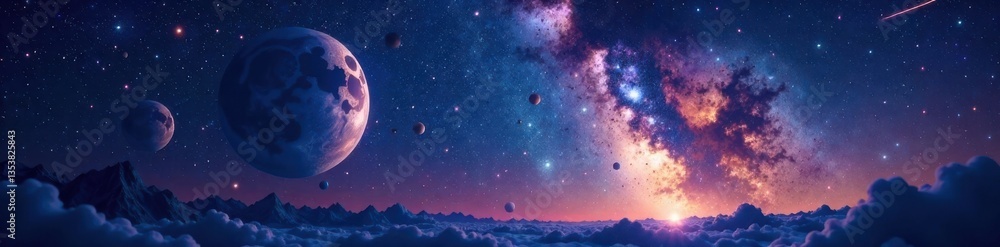 Celestial view of stars and planets in a starry night sky, planets, celestial Celestial view of stars and planets in a starry night sky, planets, celestial