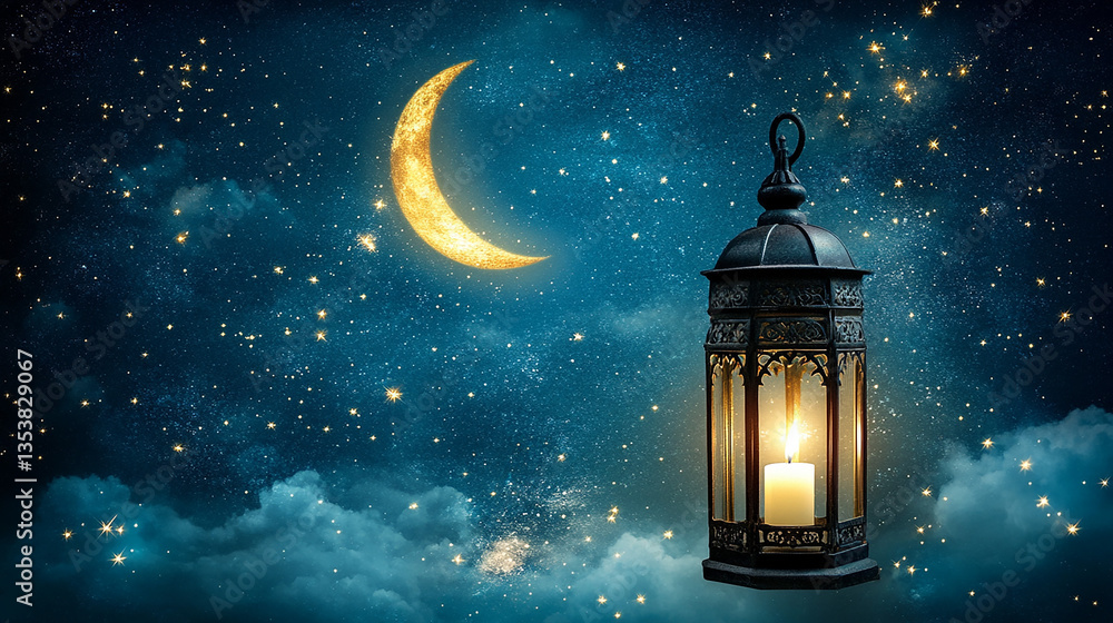 Ramadan Beautiful Night with Crescent Moon and Lantern – Islamic Decoration for Eid and Ramadan (1) Ramadan Beautiful Night with Crescent Moon and Lantern – Islamic Decoration for Eid and Ramadan (1)