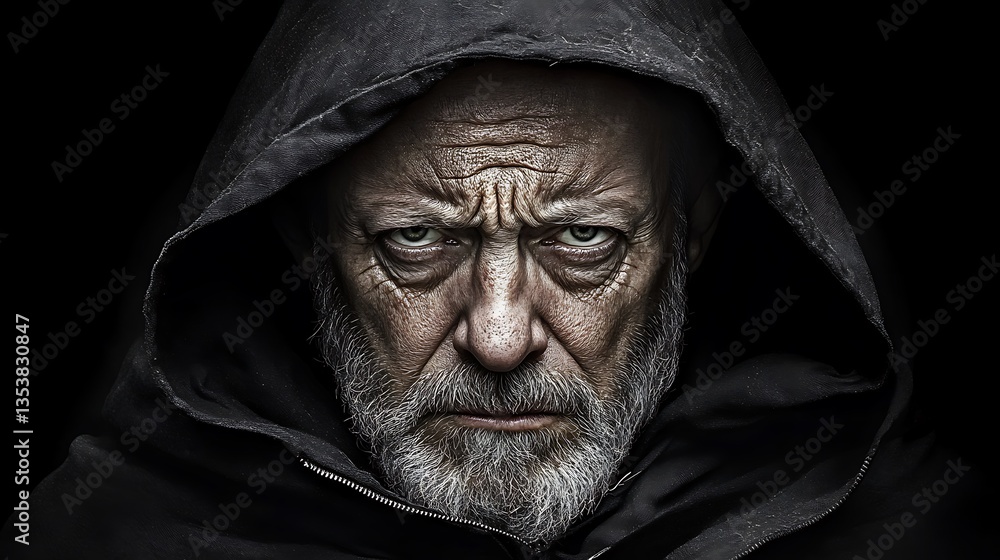 A serious older man stares intensely at the camera A serious older man stares intensely at the camera