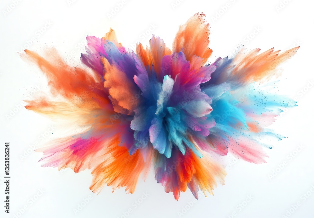 Obraz premium Vibrant Explosion of Colorful Paint on White Background with Dynamic Swirls and Soft Texture for Artistic and Creative Designs