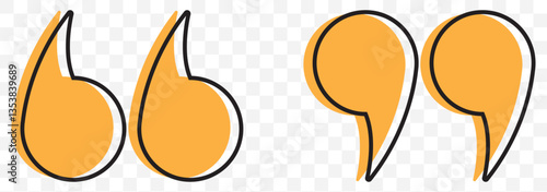 Quotes, quotation marks black and Coloring isolated vector icon set. Speech mark icons. Quotation mark icon collection on Transparent background.