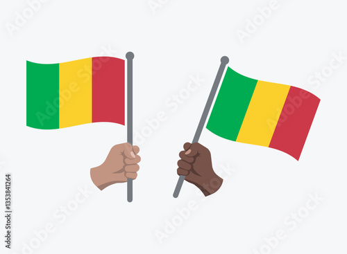 Mali flag in hand icon set, flag of the Republic of Mali symbols