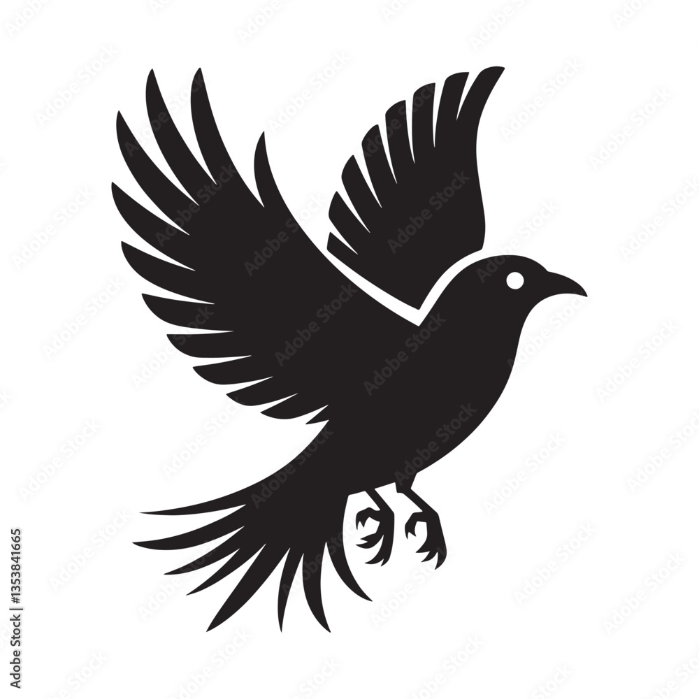 Flying Bird Silhouette Vector - Black Bird in Flight Isolated on White Flying Bird Silhouette Vector - Black Bird in Flight Isolated on White